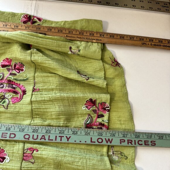 Womens Fig & Flower Lime Green Blouse Large Sheer Button Up Embroidered Boho - Picture 4 of 10